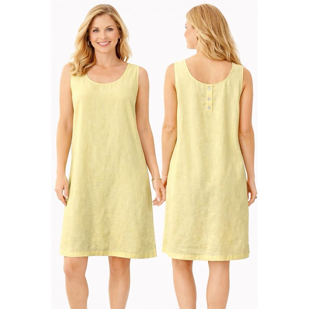 J Jill Love Linen Shift Dress XL Petite Sleeveless Pockets Lightweight Yellow